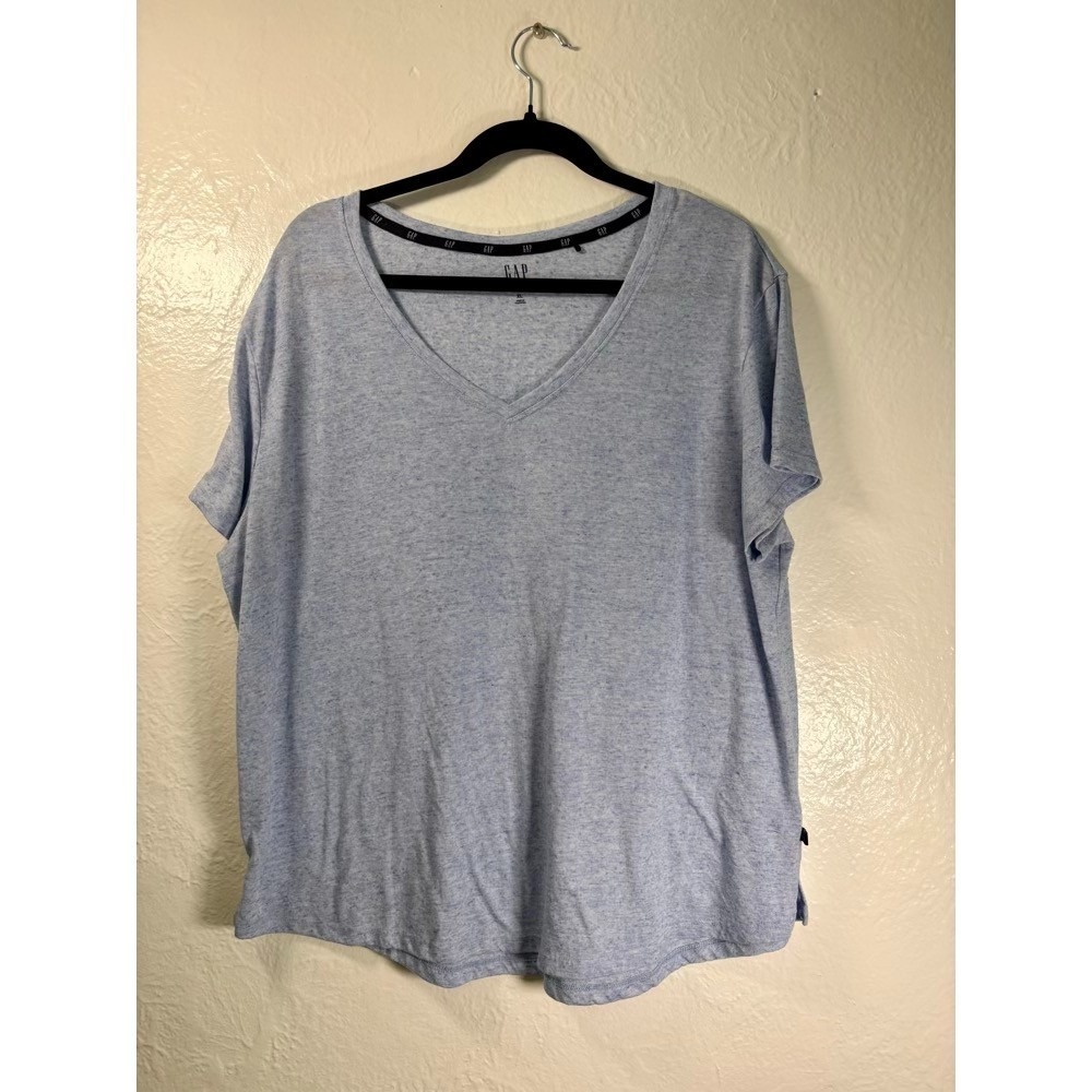 GAP Ladies Short Sleeve Soft V-Neck Slub Tee XL Ice Blue Classic Layering Casual